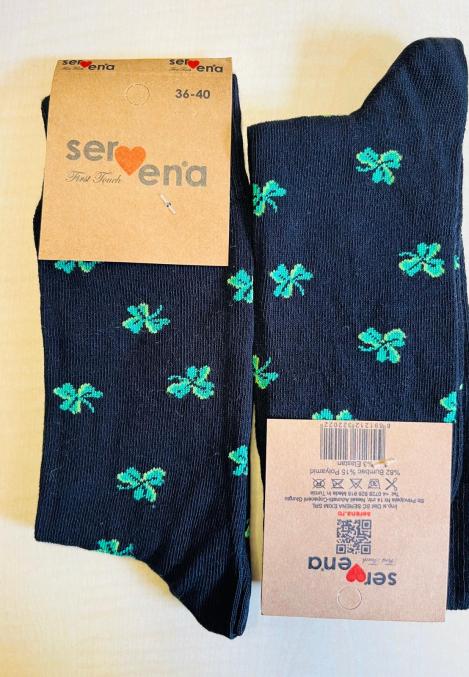 Sosete Unisex,Inalte,Culoare Negru cu Verde ,Engros